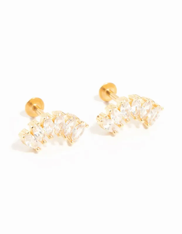 Gold Plated Surgical Steel Curved Cubic Zirconia Flat Backs sold by lovisa