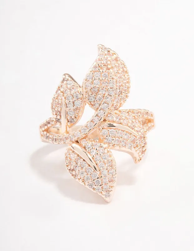 Rose Gold Leafy Pave Ring sold by lovisa