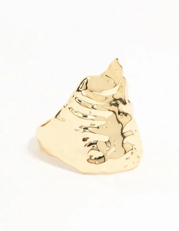 Gold Plated Molten Shield Ring sold by lovisa