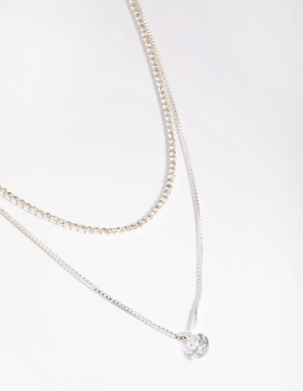Silver Diamante Layered Necklace sold by lovisa