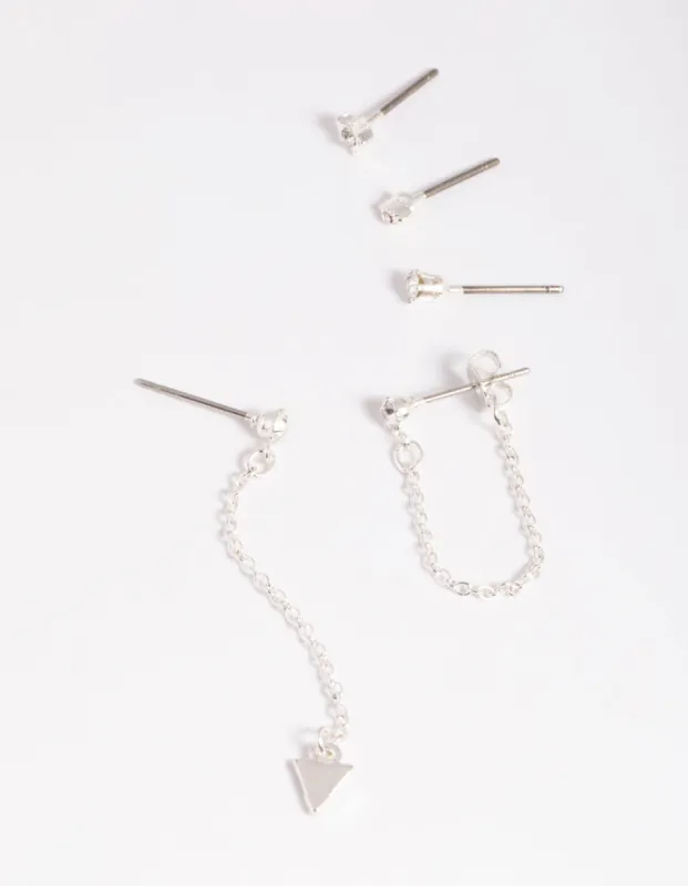 Silver Fine Diamante Mixed Stud Earring 5-Pack sold by lovisa