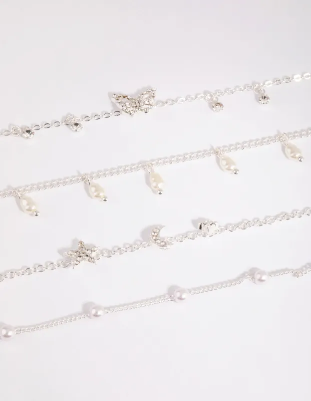 Silver Butterfly Jingle Bracelet & Anklet 4-Pack sold by lovisa