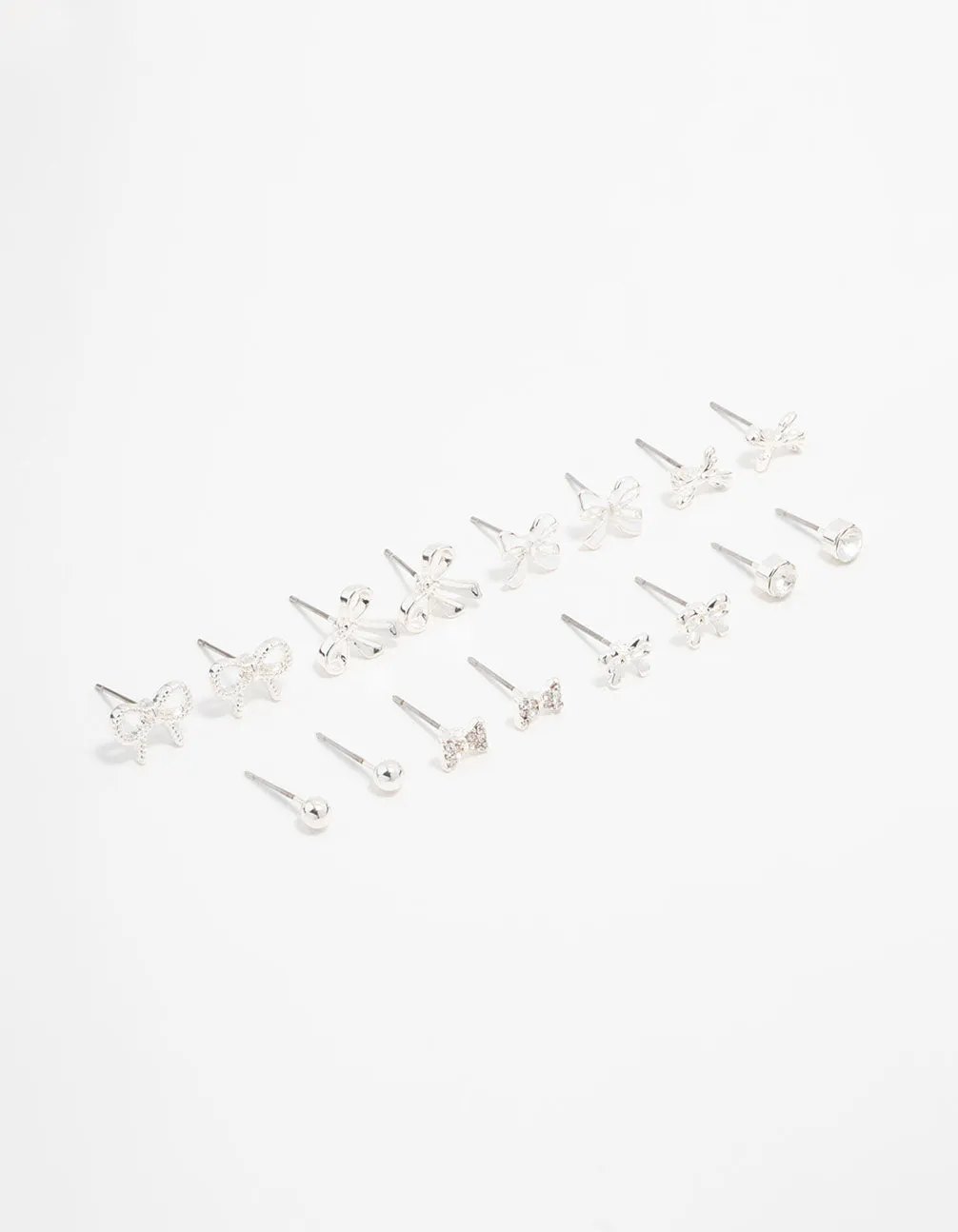 Silver Diamante & Bow Stud Earrings 8-Pack sold by lovisa