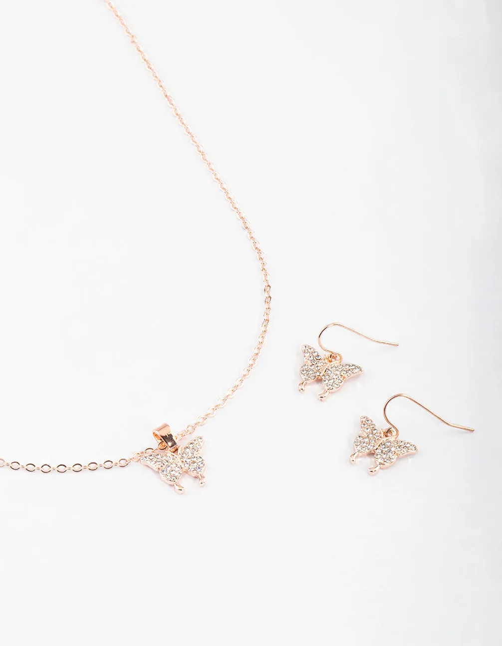 Rose Gold Butterfly Necklace & Drop Earrings Set sold by lovisa