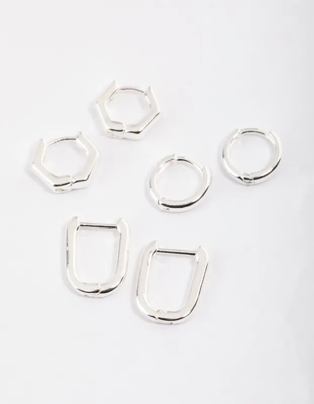 Silver Mini Shape Huggie Earrings Pack sold by lovisa