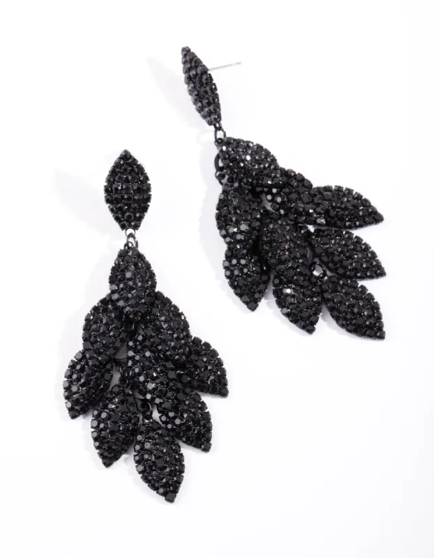 Black Coated Metal Diamante Leaf Earrings sold by lovisa