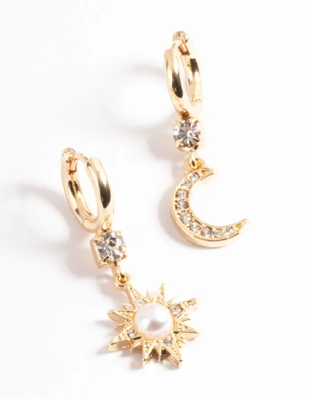 Gold Pearl Mix Match Celestial Earrings sold by lovisa