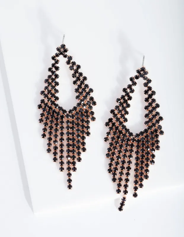 Rose Gold Black Diamante Cupchain Cascading Earrings sold by lovisa
