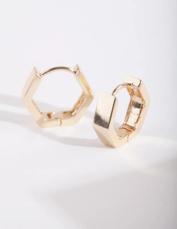 Gold Hexagon Huggie Earrings sold by lovisa