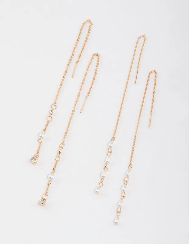 Gold Pearly Diamante Threader Earrings Pack sold by lovisa