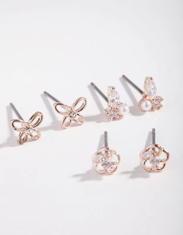 Rose Gold Flower & Pearl Micro Ear Stacker sold by lovisa