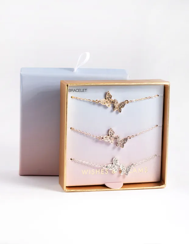 Mixed Metal Pave Butterfly Bracelet Pack sold by lovisa