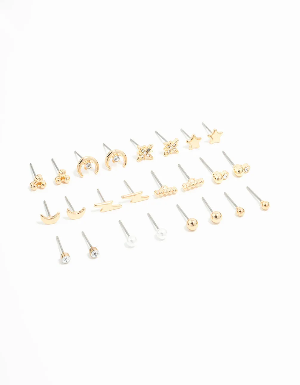 Gold Moon & Star Stud Earrings 12-Pack sold by lovisa