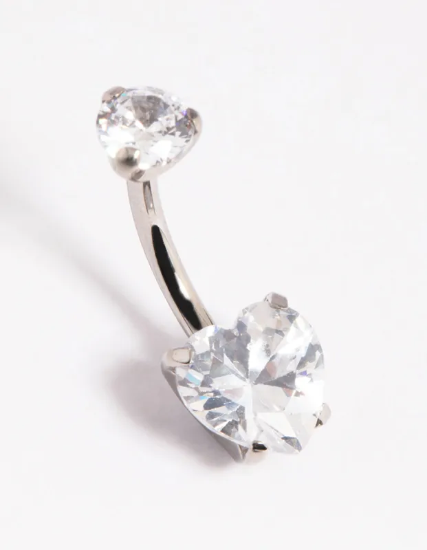 Titanium Heart Diamante Belly Ring sold by lovisa