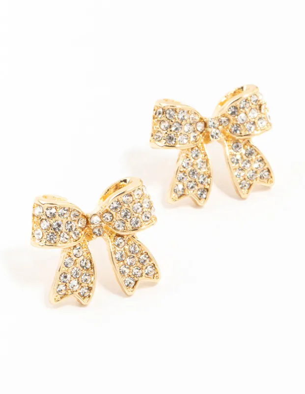 Gold Pave Diamante Bow Stud Earrings sold by lovisa