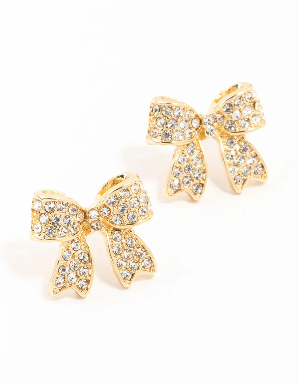 Gold Pave Diamante Bow Stud Earrings sold by lovisa