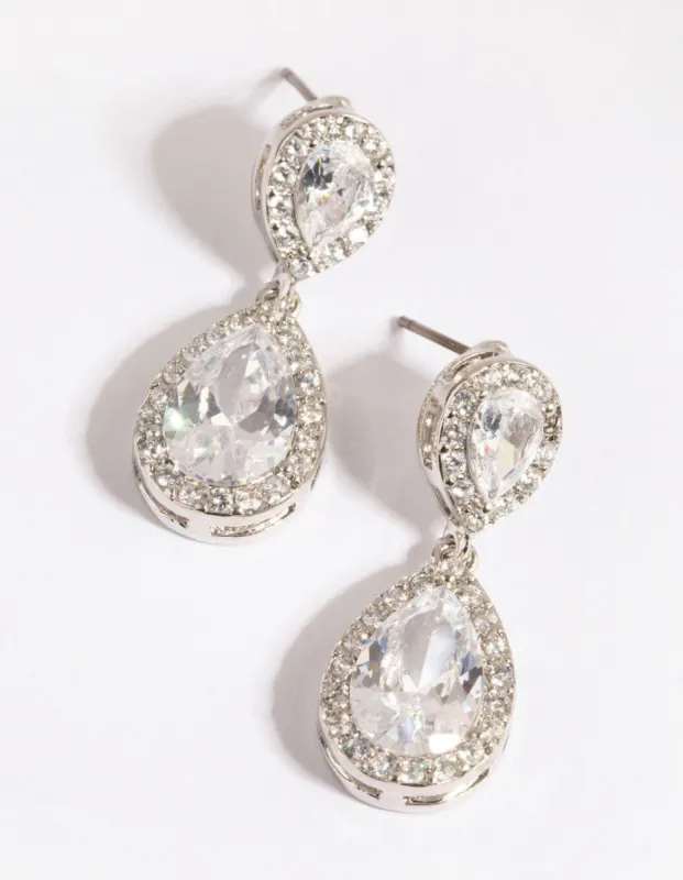 Silver Cubic Zirconia Angelina Drop Earrings sold by lovisa