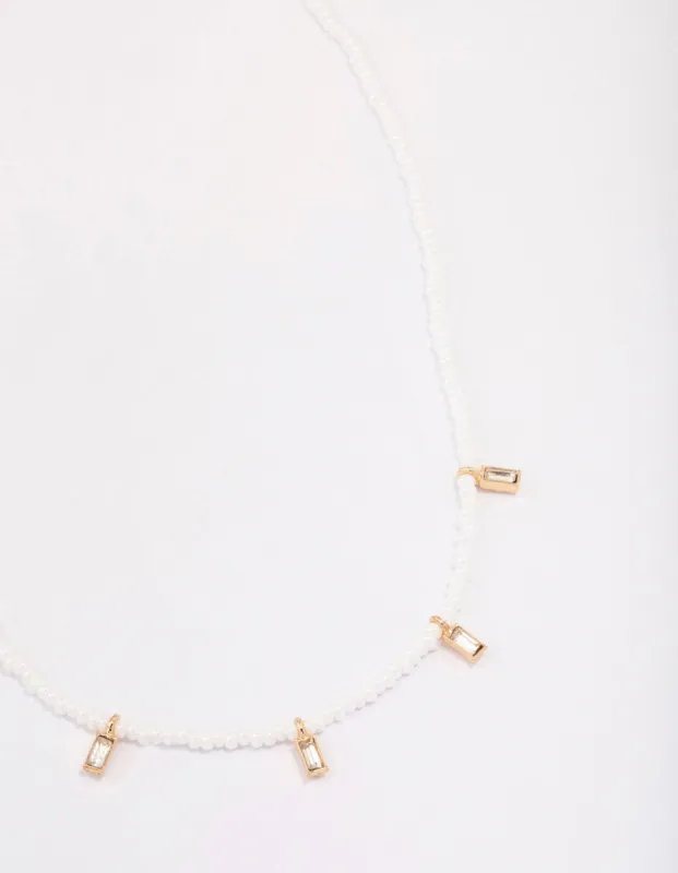 Gold Pearl Baguette Droplet Necklace sold by lovisa