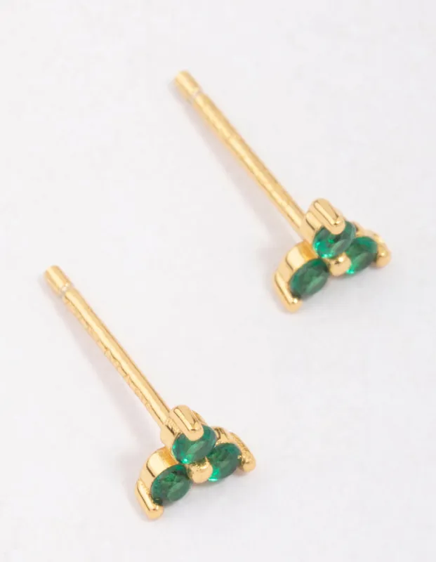 Gold Plated Sterling Silver Emerald Cubic Zirconia Trio Stud Earrings sold by lovisa