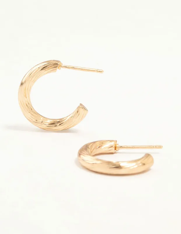 Gold Fine Textured Hoop Earrings sold by lovisa