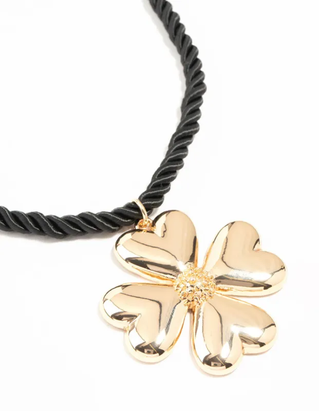 Gold Heart Clover Cord Necklace sold by lovisa