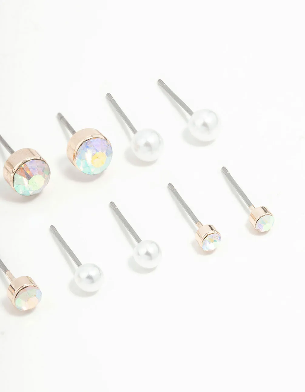 Rose Gold Round Pearl & Aurora Borealis Diamante Stud Earrings 8-Pack sold by lovisa product image thumbnail 3