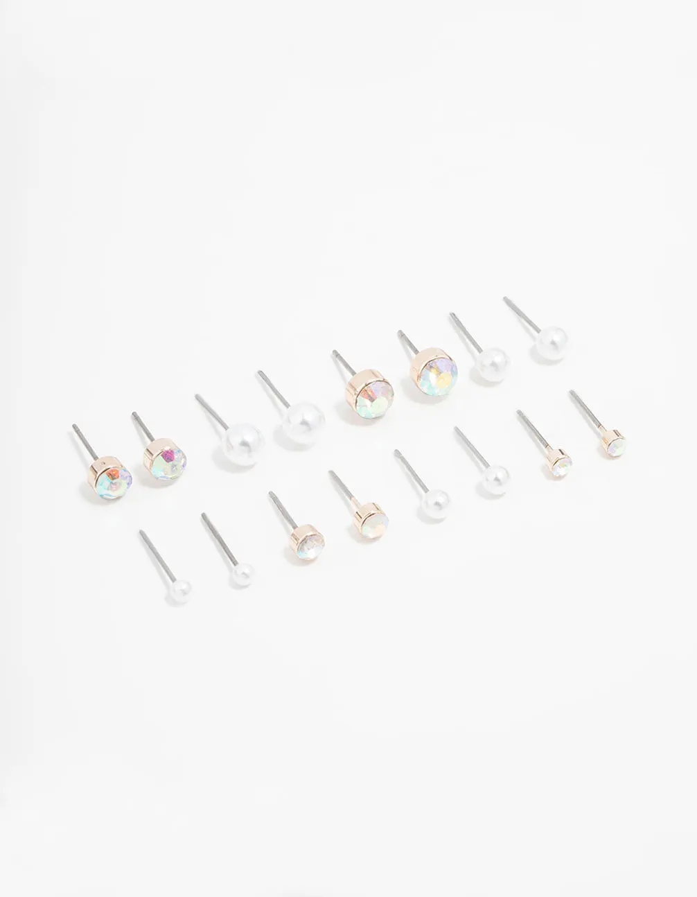 Rose Gold Round Pearl & Aurora Borealis Diamante Stud Earrings 8-Pack sold by lovisa