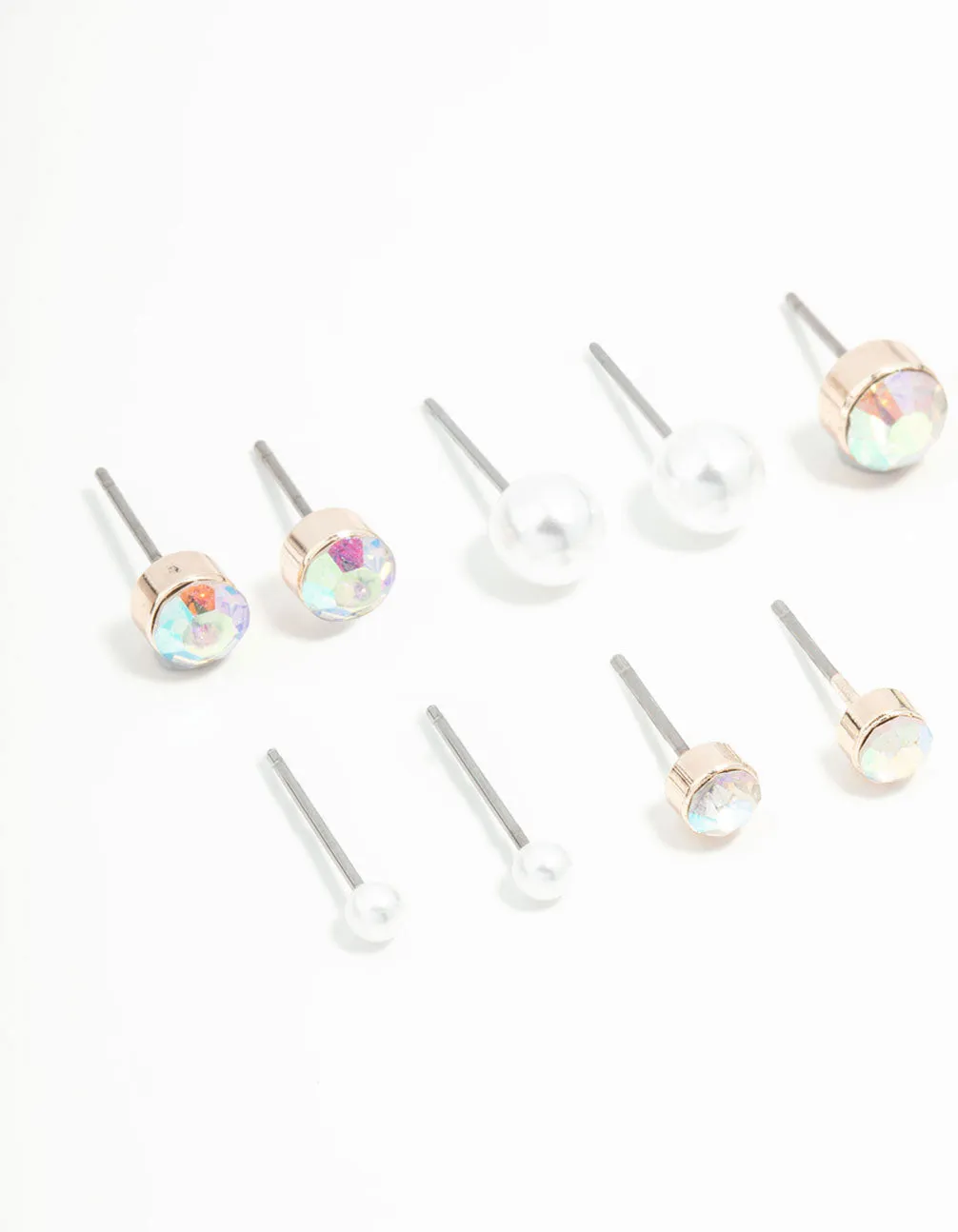 Rose Gold Round Pearl & Aurora Borealis Diamante Stud Earrings 8-Pack sold by lovisa product image thumbnail 2