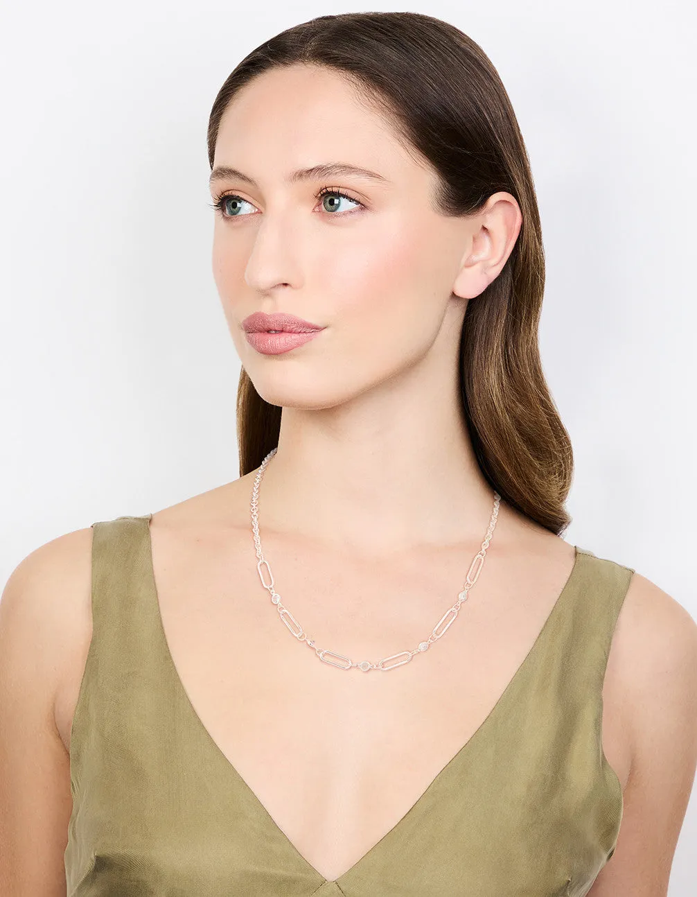 Silver Diamante Rectangular Chain Necklace sold by lovisa product image thumbnail 3