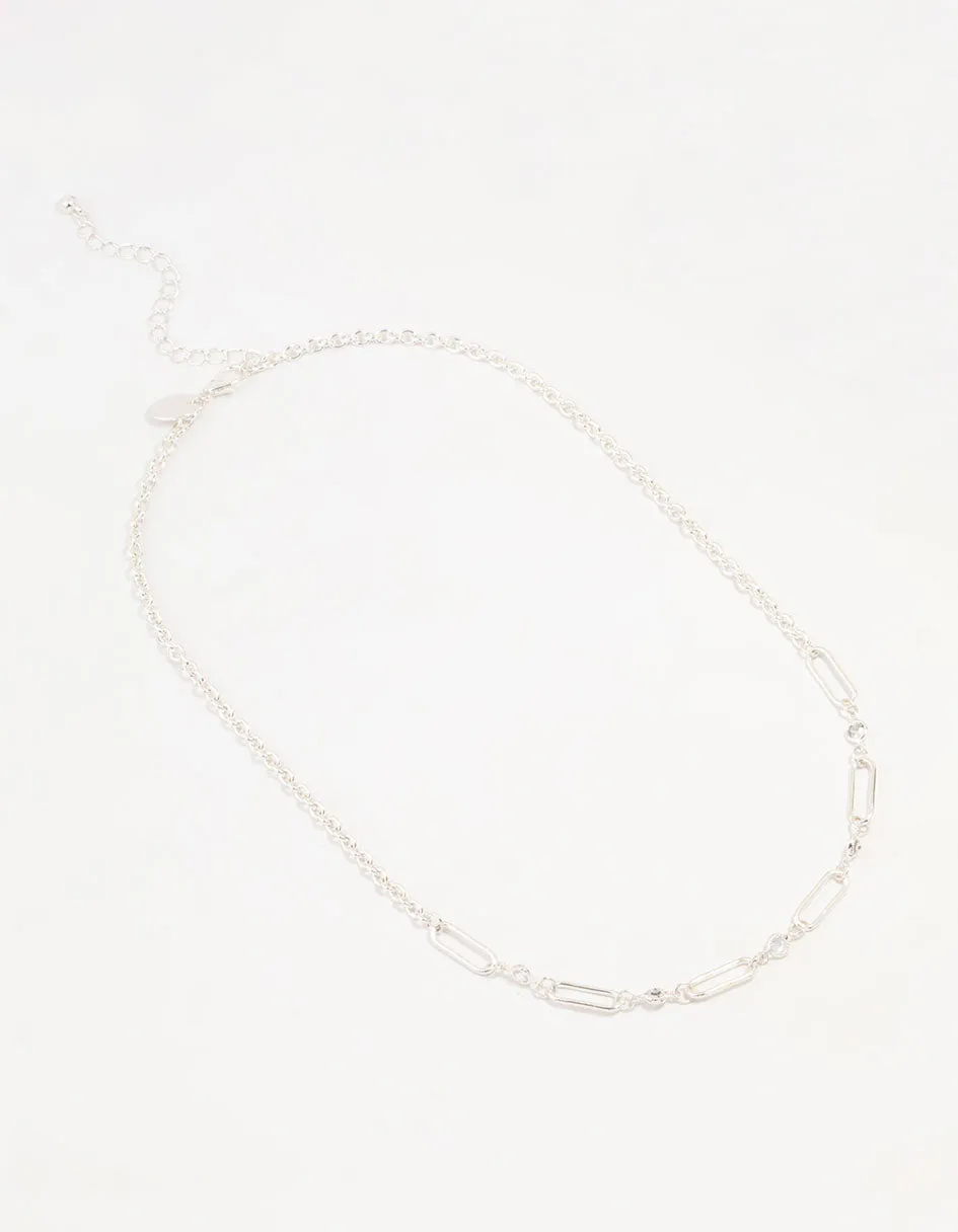 Silver Diamante Rectangular Chain Necklace sold by lovisa product image thumbnail 4