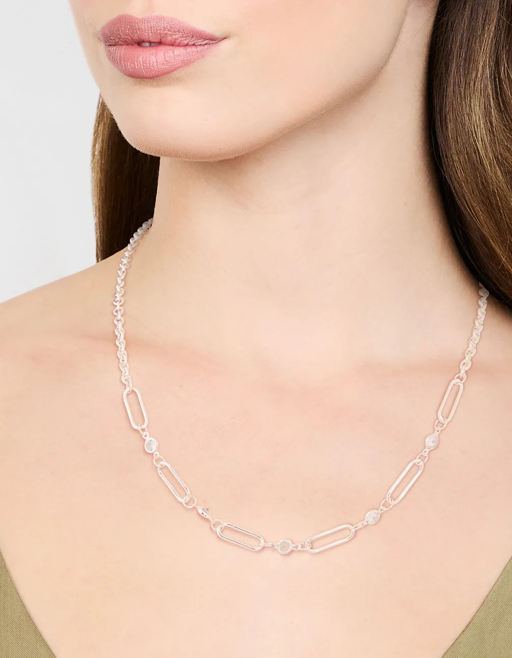 Silver Diamante Rectangular Chain Necklace sold by lovisa product image thumbnail 2
