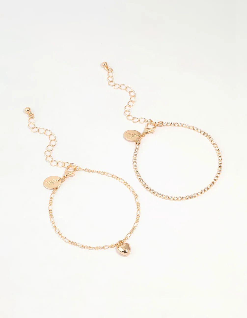 Gold Diamante Chain & Heart Bracelets 2-Pack sold by lovisa