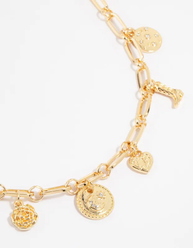 Gold Plated Moon & Boot Charm Necklace sold by lovisa