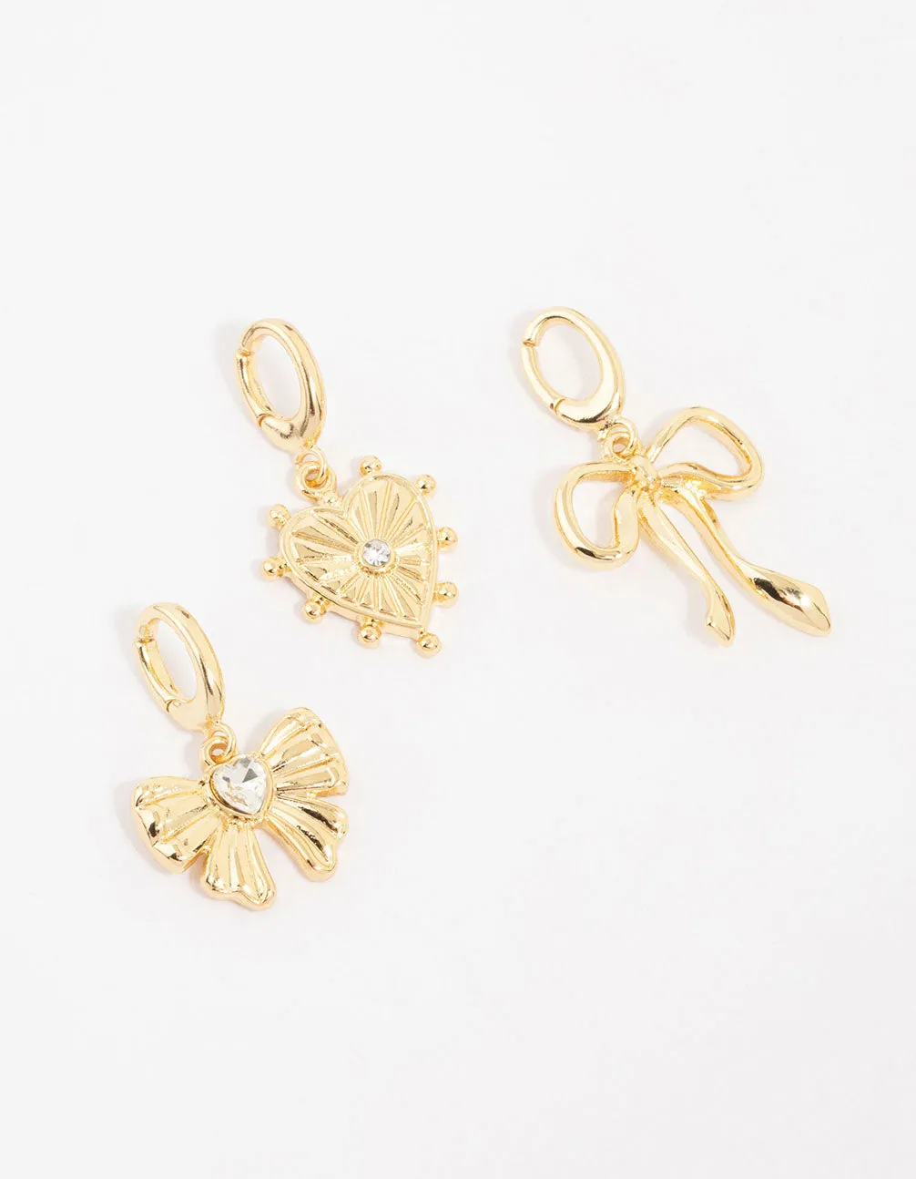 Gold Plated Bow & Heart Charms 3-Pack sold by lovisa