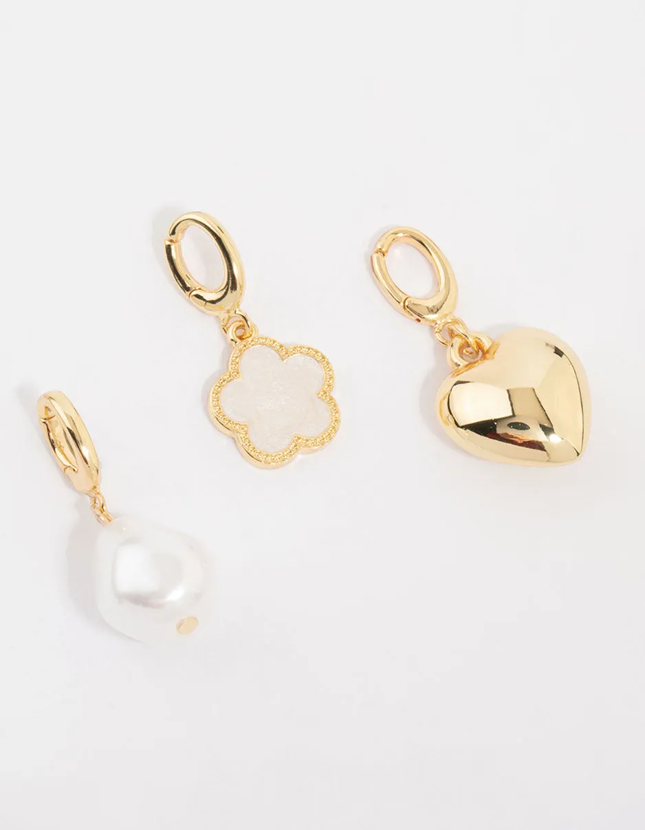Gold Plated Pearl & Flower Charms 3-Pack sold by lovisa