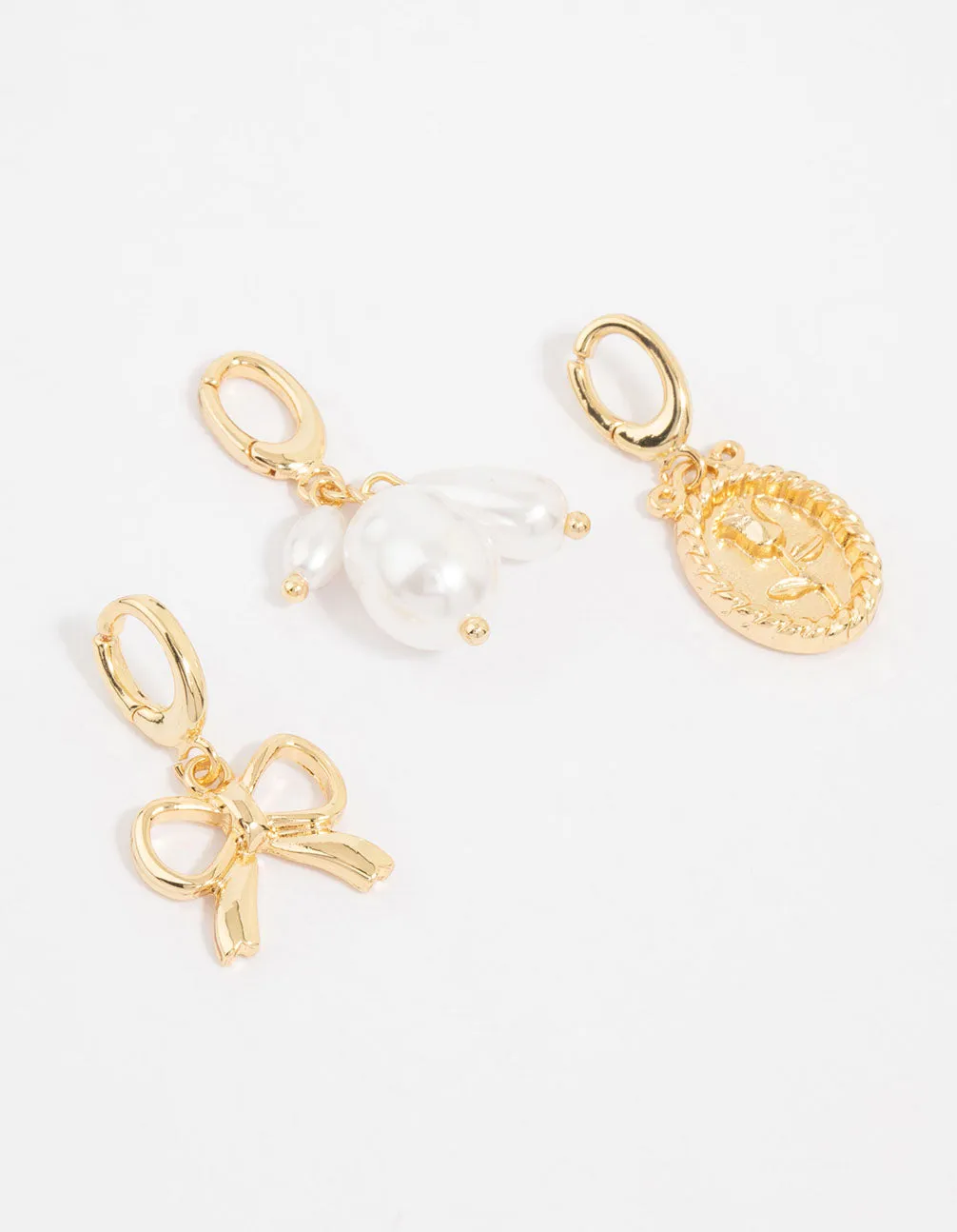 Gold Plated Pearl & Bow Charms 3-Pack sold by lovisa