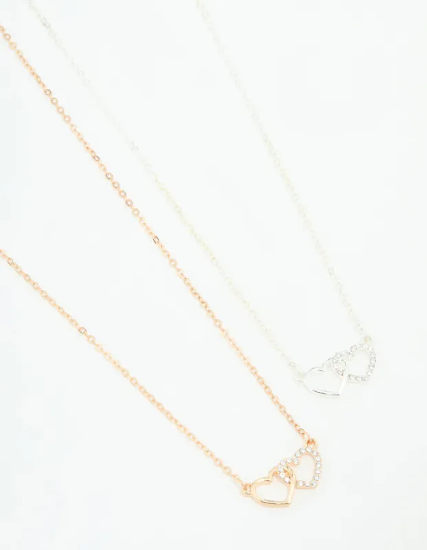 Mixed Metals Double Heart Necklaces 2-Pack sold by lovisa