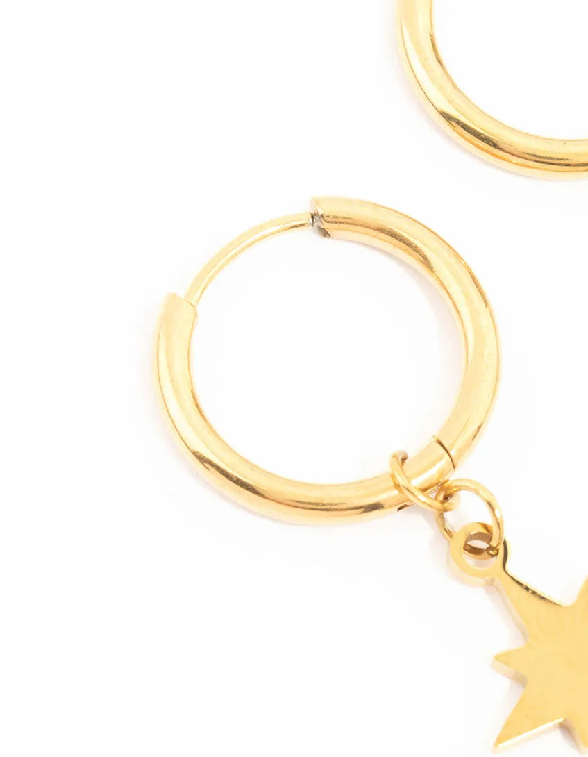 Waterproof Gold Plated Stainless Steel Star Hoop Earrings sold by lovisa