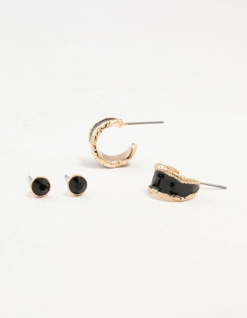 Gold Black Diamante Stud & Hoop Earrings 2-Pack sold by lovisa