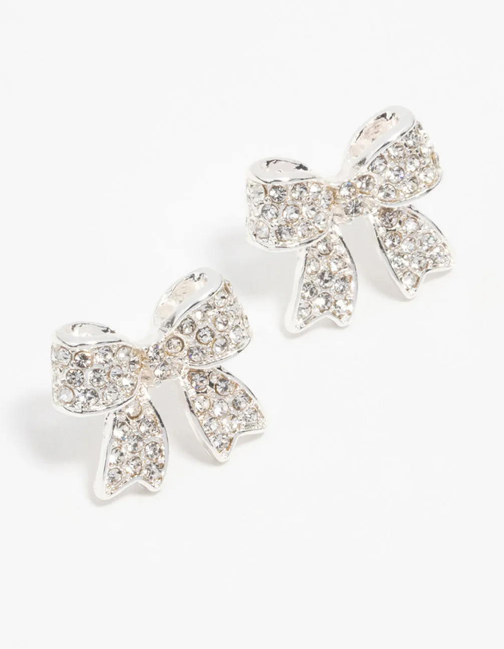 Silver Pavé Diamante Bow Stud Earrings sold by lovisa