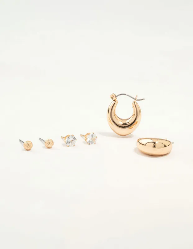 Gold Diamante Studs & Hoop Earrings 3-Pack sold by lovisa