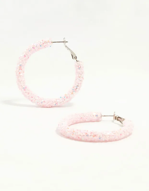 Silver Pink Glitter Hoop Earrings sold by lovisa