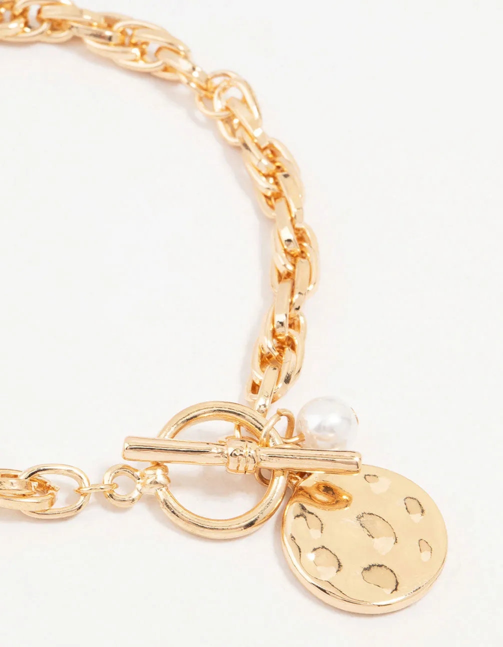 Gold Pearl & Disc Pendant Chain Bracelet sold by lovisa product image thumbnail 2
