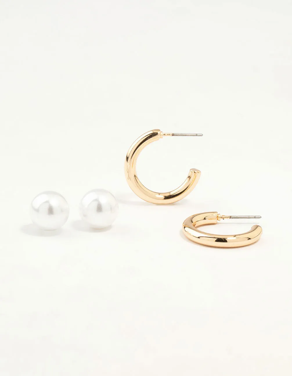 Gold Pearl Stud & Hoop Earrings 2-Pack sold by lovisa