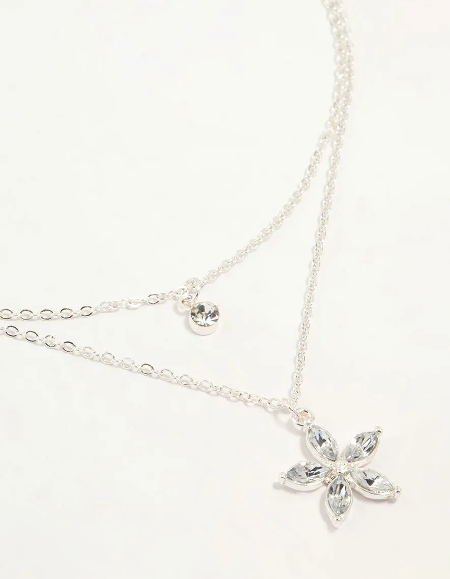 Silver Diamante Flower Layered Necklace sold by lovisa