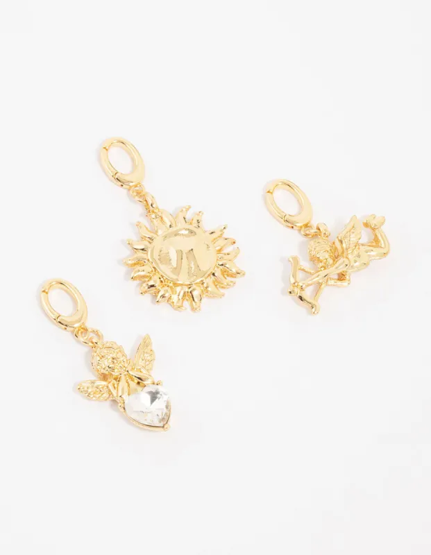 Gold Plated Angel & Sun Charms 3-Pack sold by lovisa