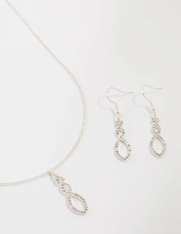 Silver Diamante Twisted Necklace & Stud Earrings Set sold by lovisa