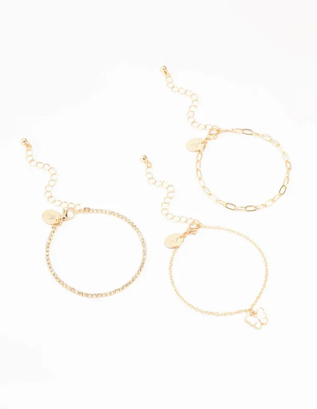 Gold Chain Diamante Butterfly Bracelets 3-Pack sold by lovisa