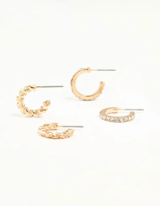Gold Twisted & Diamante Hoop Earrings 2-Pack sold by lovisa