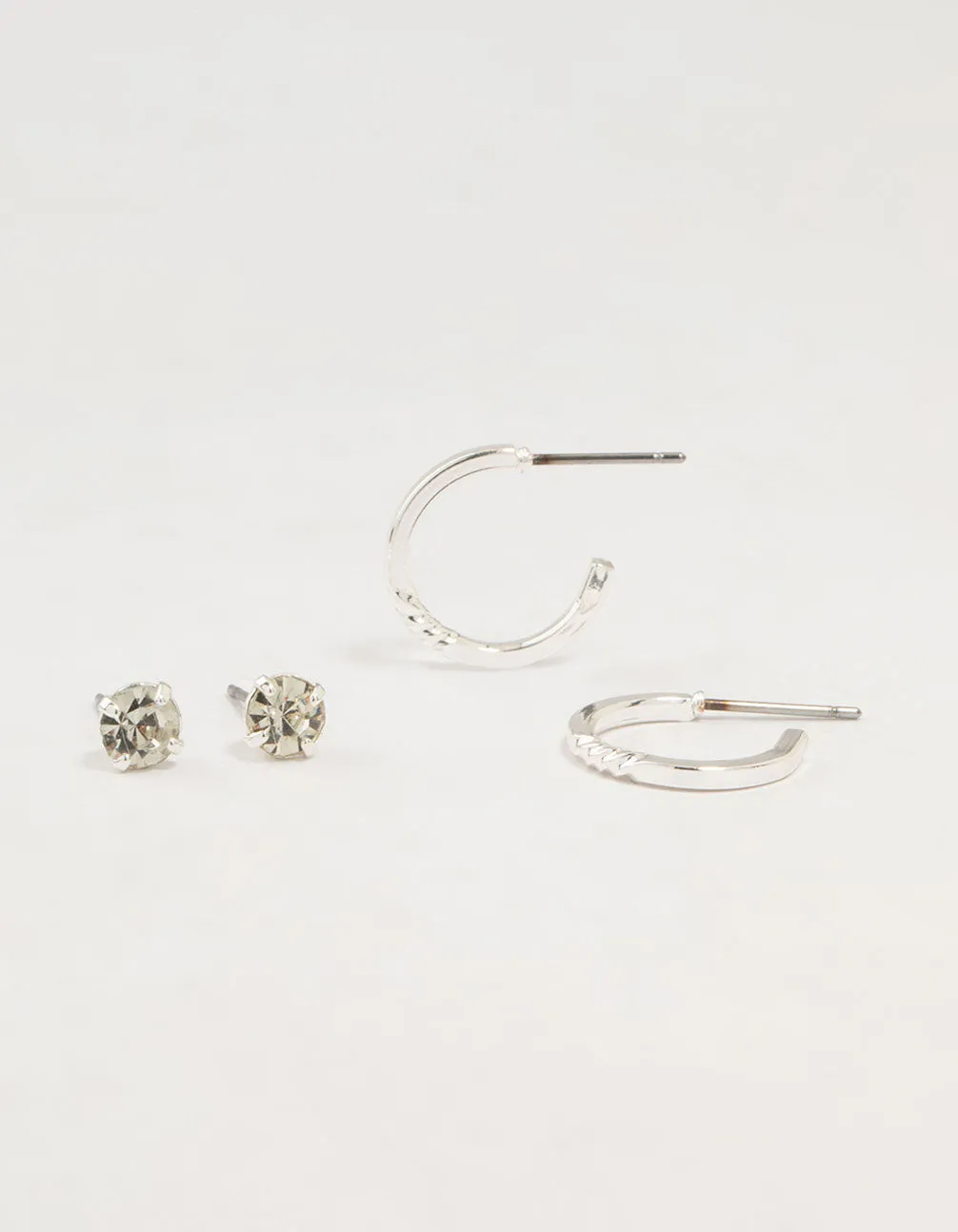 Silver Diamante Studs & Plain Hoop Earrings 2-Pack sold by lovisa